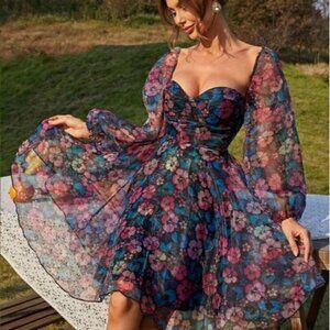 HIGH FASHION FLORAL MESH DRESS